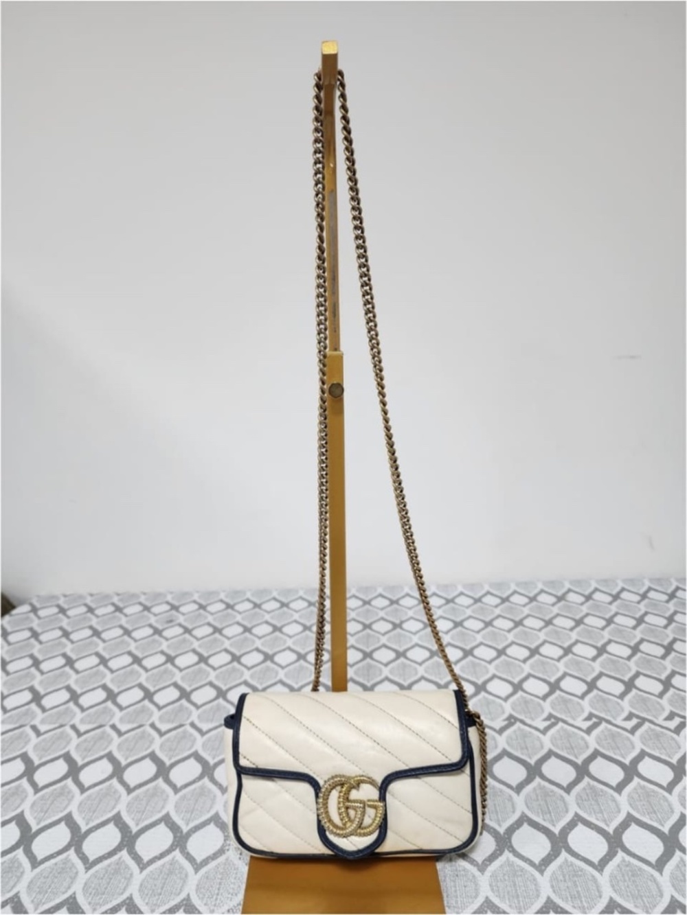 Authentic Gucci Super Mini GG Marmont Matelasse Leather Torchon Flap Crossbody